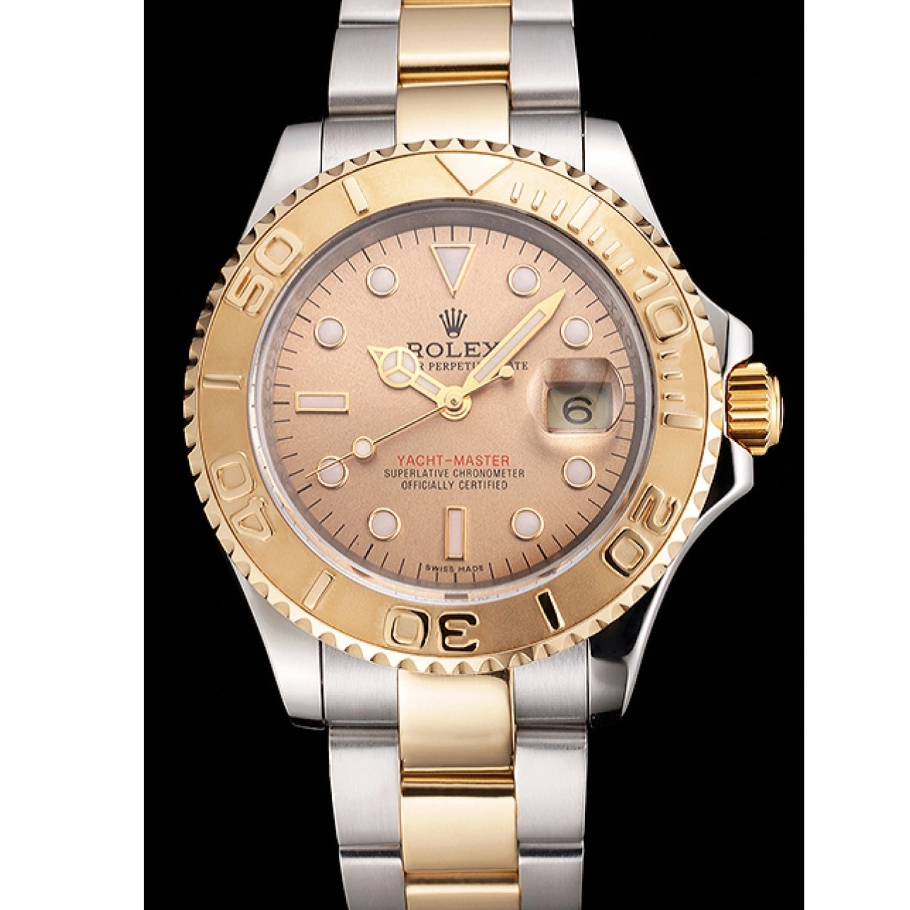 Aaa replica watch Swiss Dial Rolex Gold Yacht-Master Bracelet Champagne Stainless Case Bezel Steel Two Tone 0707